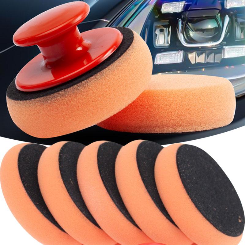 6pcs/set Car Wax Applicator Pads Set with Red Handle Soft Sponge Applicators Foam Wax Pad for Polishing and Cleaning Cars