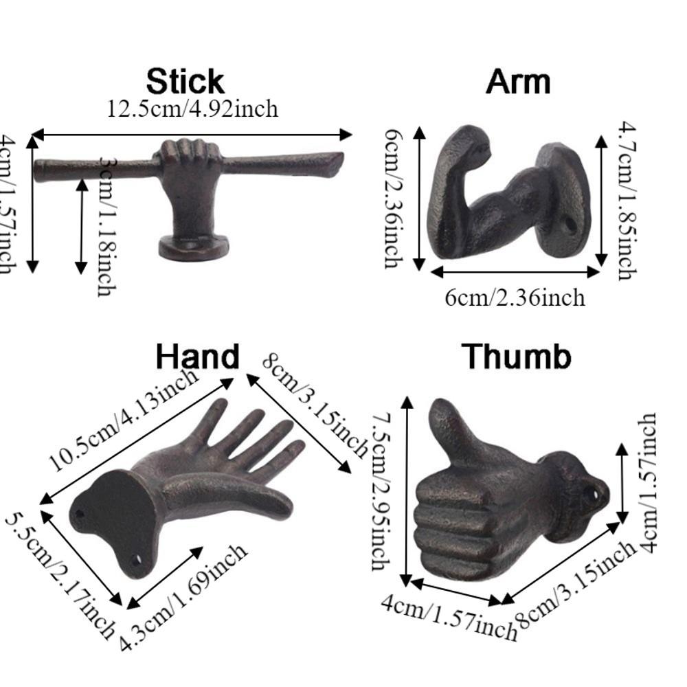 Unique Iron Hand Shape Holder Wall Mounted Decorative Muscle Arm Hook Heavy Duty Backpack Holder for Kitchen