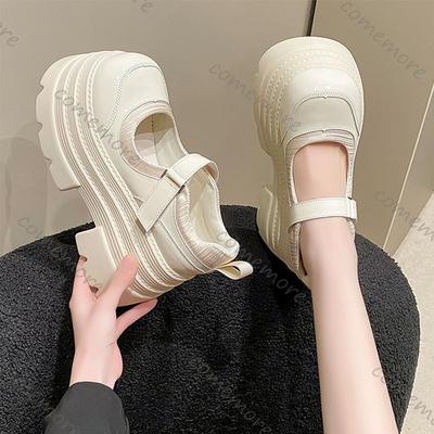 Мода Comemore Весна Новые Черные Ретро Мэри Джейн Женские Туфли Толстая Подошва Круглый Носок Туфли-Лодочки Одинарная Обувь 10см Массивный Высокий Каблук Лоферы