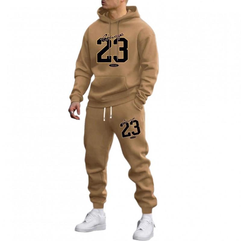 Hot Trend Winter Unisex Loose Fleece Hoodie Set Printed Hip Hop Tracksuit