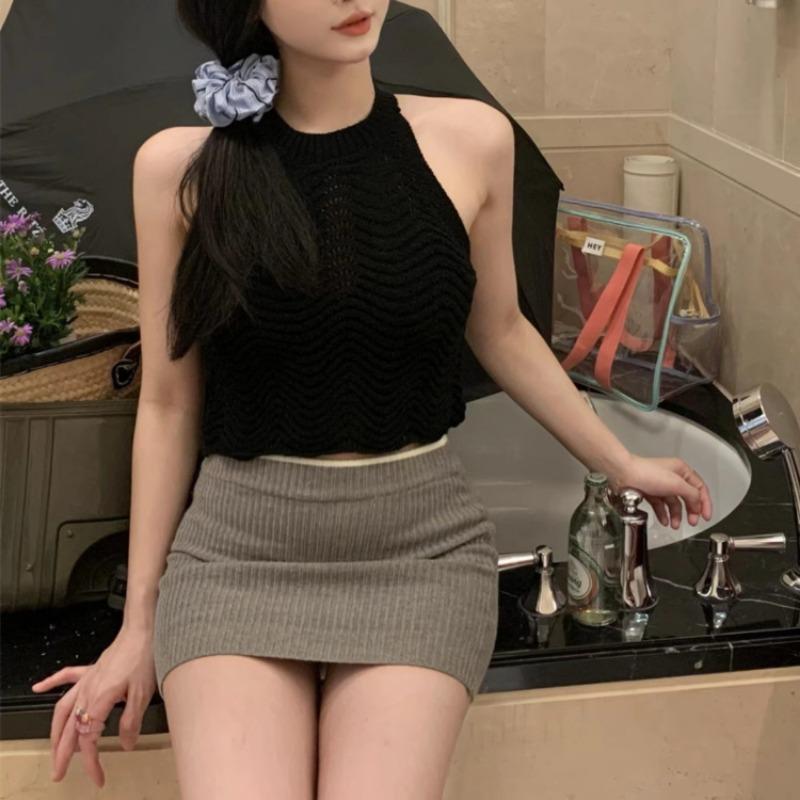 Sweet Spice I Knit Little Tank Top with Halter Женская летняя безрукавка с открытыми плечами Короткий топ для ношения