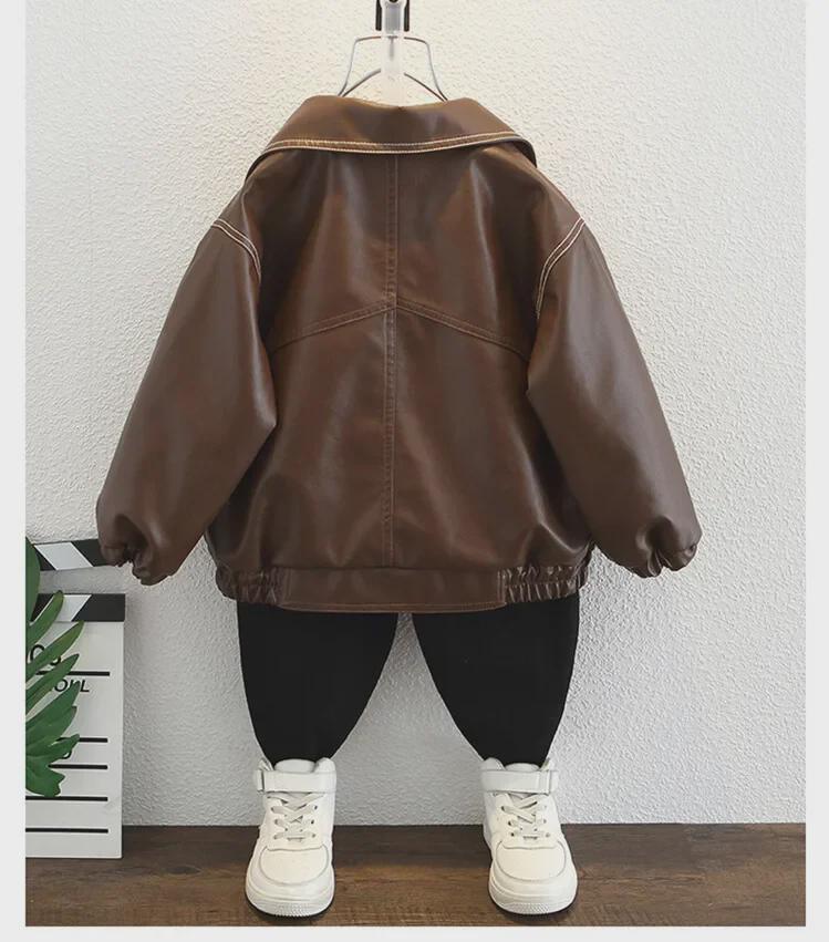 Kids' Stitch Leather Jacket - 2023 Korean Style Spring/Autumn Trendy Boys' Cool Jacket