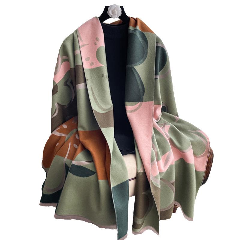 Imitation Cashmere Versatile Texture Printing Double-Sided Scarf Winter High-End Warm Shawl