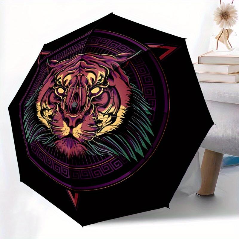 1pc Tiger Mandala Automatic Open/close Umbrella, 8-Rib sturdy structure, Portable Travel Umbrella, Parties, Everyday Use, 11105