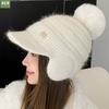 Зимняя толстая бейсболка с защитой ушей из кроличьей шерсти с логотипом M для женщин, корейская версия, теплая вязаная шапка для защиты лица