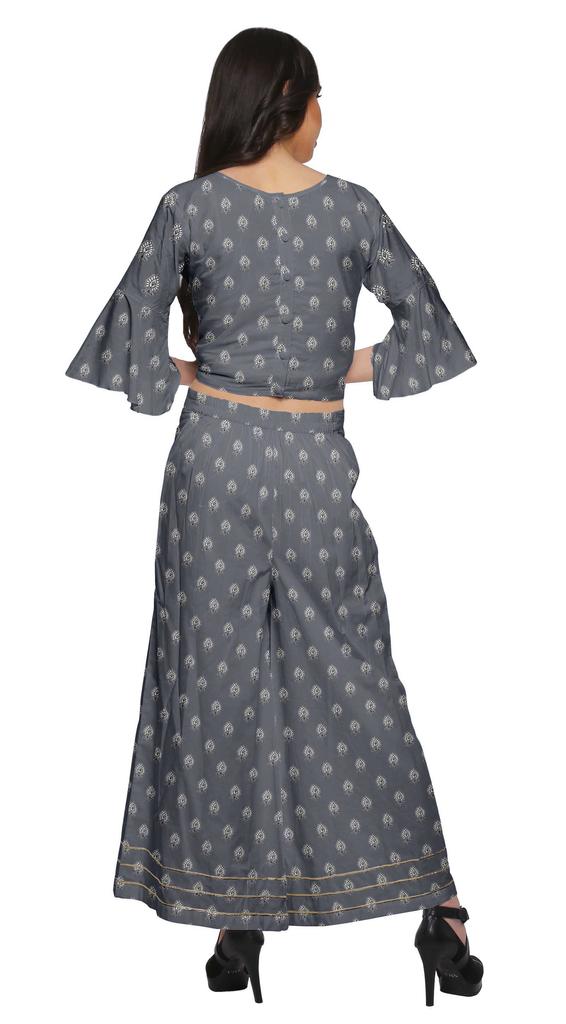 Moomaya Printed Loose Palazzo And Crop Top Set Ethnic Dress For Women Plus