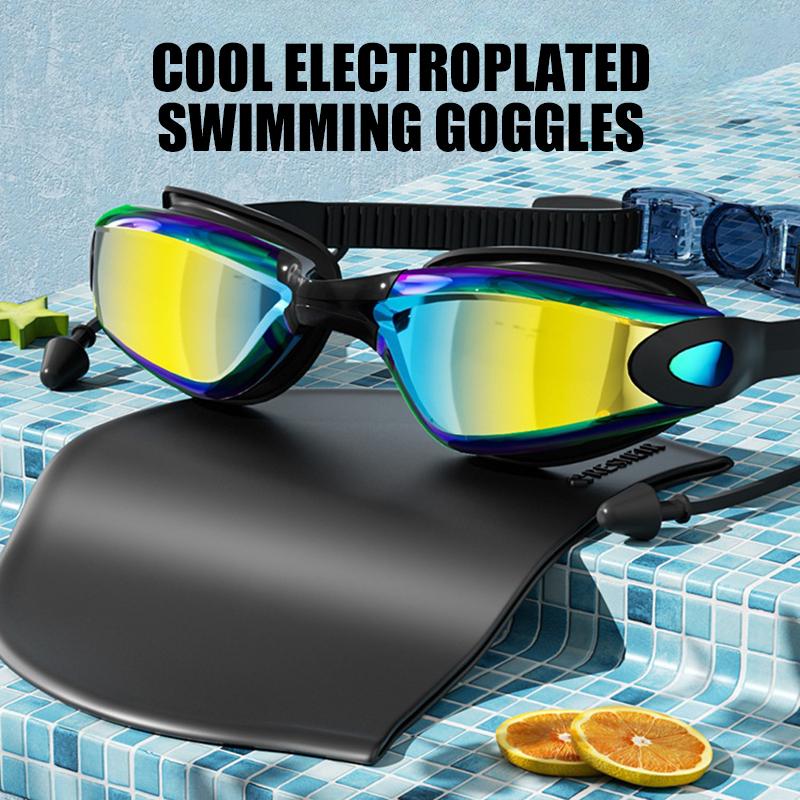 Swimming Goggles Swimming Ear Plugs Professional Waterproof Glasses HD Anti-Fog UV Silicone Adjustable Glasses Men Clear Goggles
