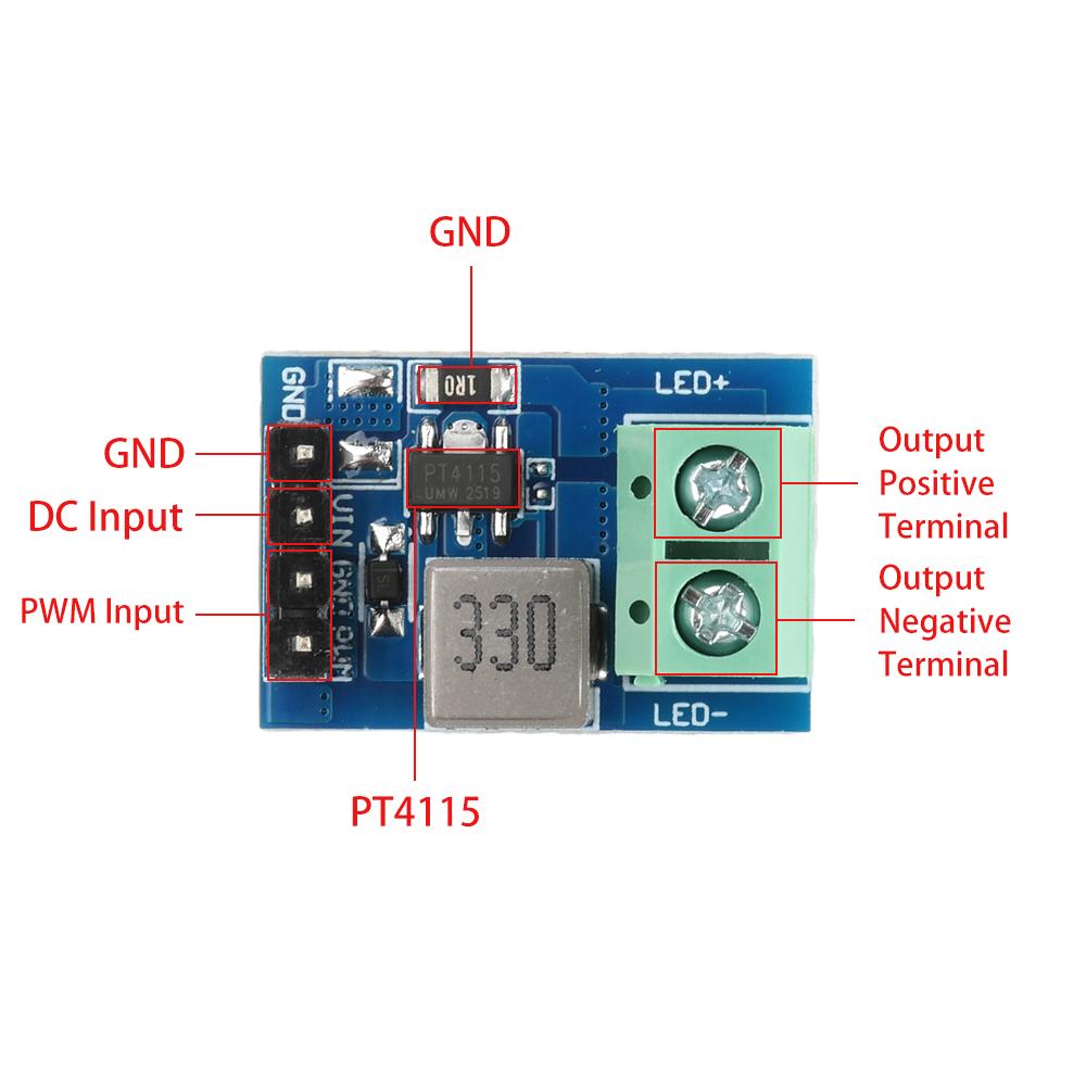 Модуль драйвера светодиодов PT4115 DC 12V Выход постоянного тока PT4115 1-10S Промышленный драйвер светодиодов с ШИМ-диммированием для светодиодных лент