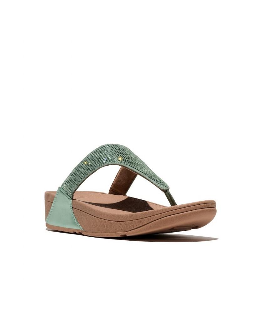 Женские сандалии Fitflop Lulu с кристаллами и ремешком между пальцами - Металлический матовый шалфей (Ft64K2T15M)