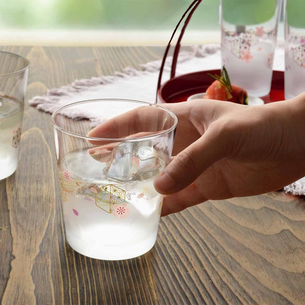 Toyo Sasaki Glass Wagokoro Pair of Free Glasses with Sakura Pattern, 285ml, Made In Japan, Floral Pattern Glass Cups, Gift, G102-T289