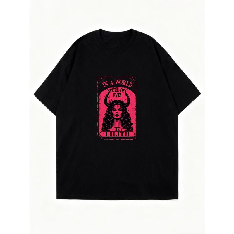 Оверсайз Футболка Черная В Мире Полном Глаз Женщина-Дьявол Графический Принт Повседневная Уличная Мода Для Женщин