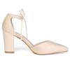 Allegra K Women's Ankle-Tie Chunky Heel Pointed Toe Pumps, Beige, Size 24.5cm