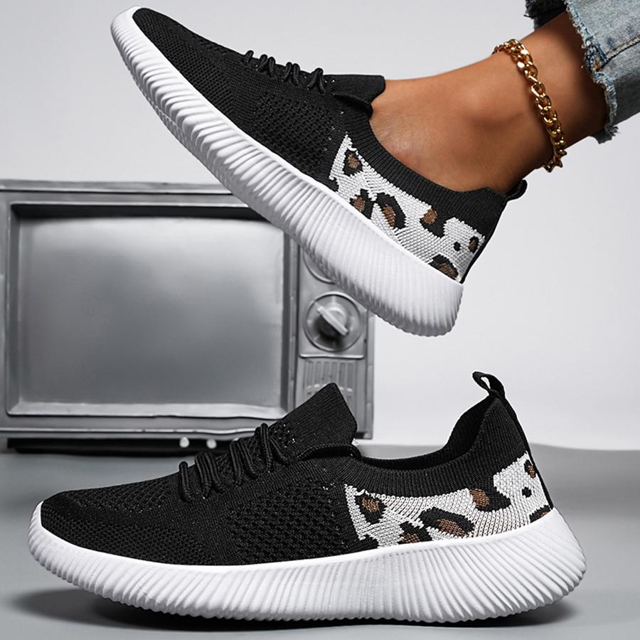 Ladies' Leopard Print Flat Casual Shoes Summer Breathable Outdoor Sneakers Anti-Slip Wear-Resistant Soft Outsole Walking Shoes