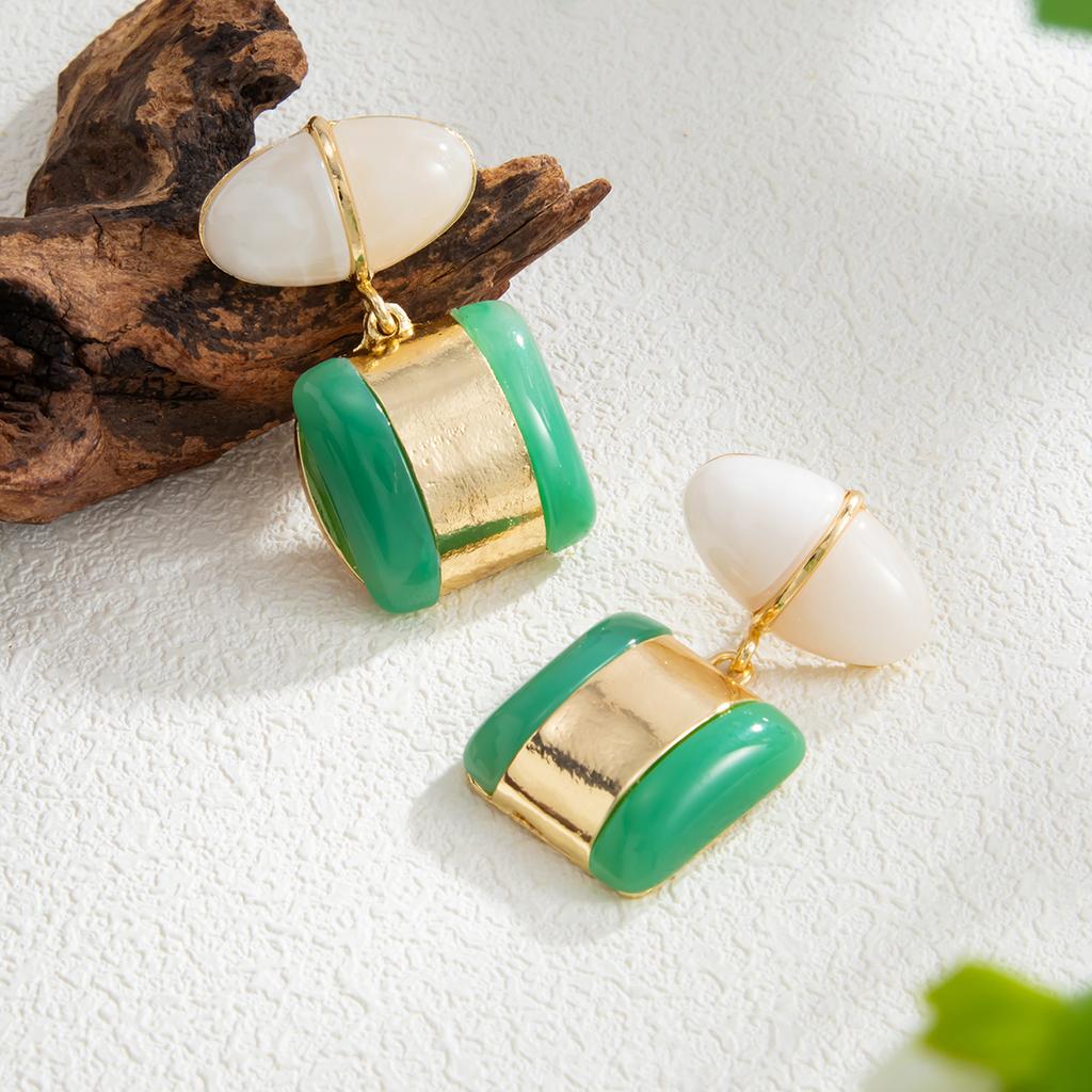 Salircon Creative Geometric Square Drop Earrings For Women Personality Vintage Resin Ear Accessories Wedding Charm Jewelry Gift
