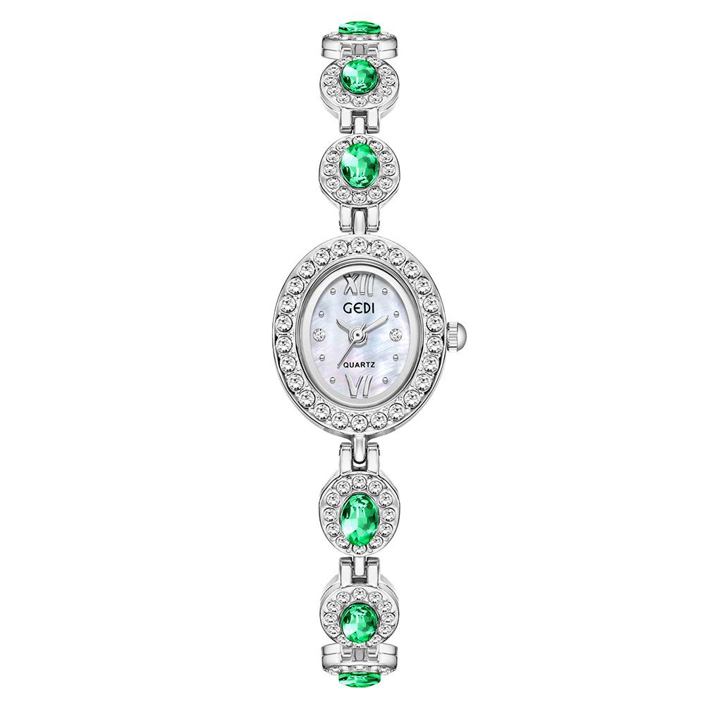 Niche High-End Bracelet Watch Light Luxury Oval Rhinestone Quartz Watch Women'S Small Exquisite Literary Watch