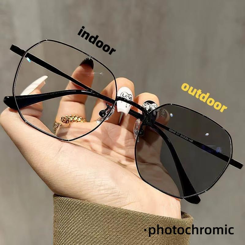 Ультралегкие роскошные фотохромные очки для близорукости в металлической оправе с защитой от синего света, симпатичные женские очки для близорукости, деловые мужские очки