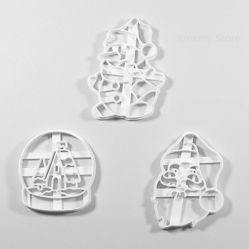 Merry Christmas Cookie Embosser Mold Cartoon 3D Santa Claus Snowman Crystal Ball Fondant Stamp Cake Decorating Tools for Baking