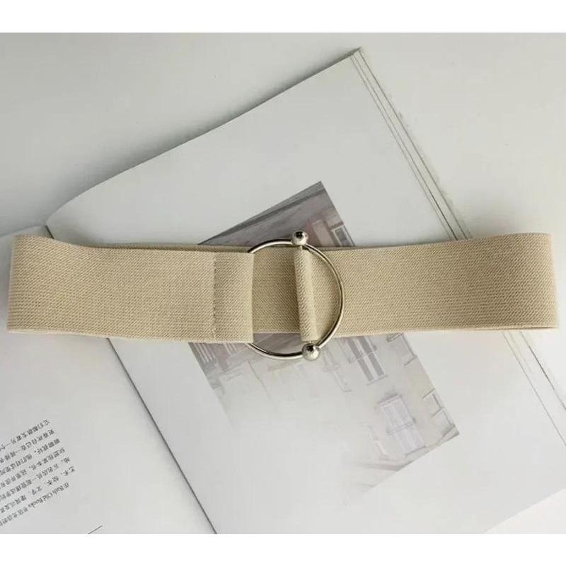 Fashionable And Simple Solid Color Belt Women's Sweater Tank Top Sealed Elastic Wide Round Buckle Decorative Dress Accessories