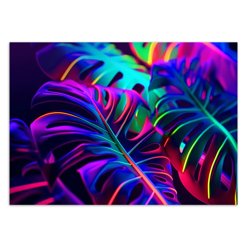 Wallpaper Monstera leaves in neon colours