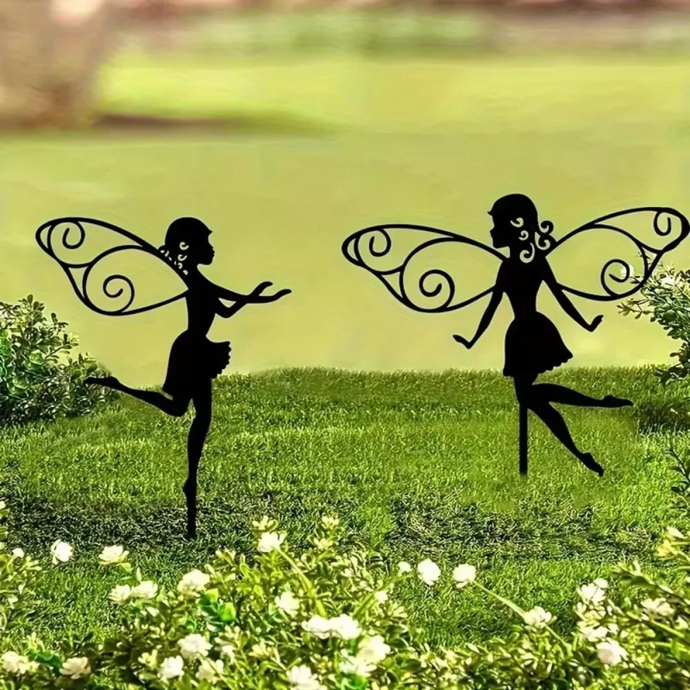 3 шт. Металлический силуэт феи-цветка, садовые достопримечательности, декоративные скульптуры фей для загородных садов, уличного искусства на лужайке