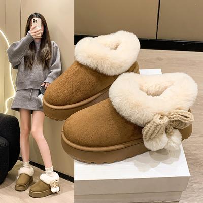 Европейская и американская внешняя торговля зима новые женские однотонные с бантом повседневные на толстой подошве снежные хлопковые ботинки плюшевые теплые хлопковые ботинки