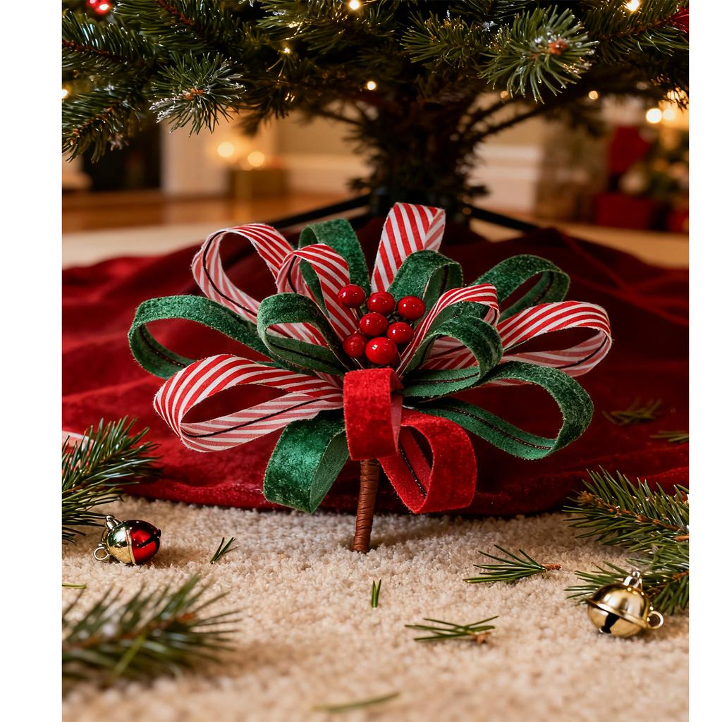 Рождественские тканевые ленты с цветами, Цветочные композиции с красными ягодами, Высококачественные роскошные тканевые рождественские украшения, Искусственные цветы