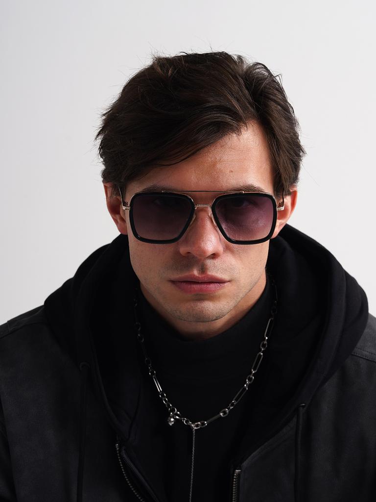 Ruiao Квадратные мужские дизайнерские солнцезащитные очки Металлическая оправа Градиентные Роскошные Очки UV400 Прямоугольные Авиаторы Солнцезащитные очки для мужчин