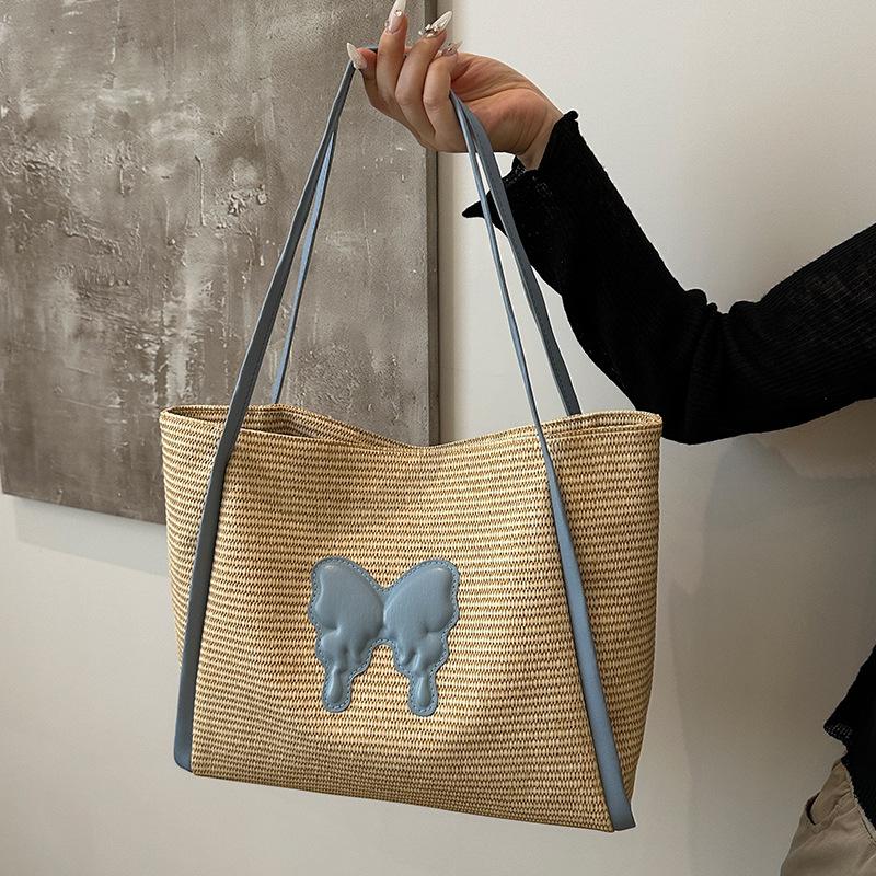 Летняя популярная соломенная сумка-ведро для женщин, модная сумка для поездок на работу, женская пляжная сумка для отдыха на море