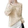 Women Pullover Cover Up Round Neck Long Sleeve Hollow Knitting Tops Solid