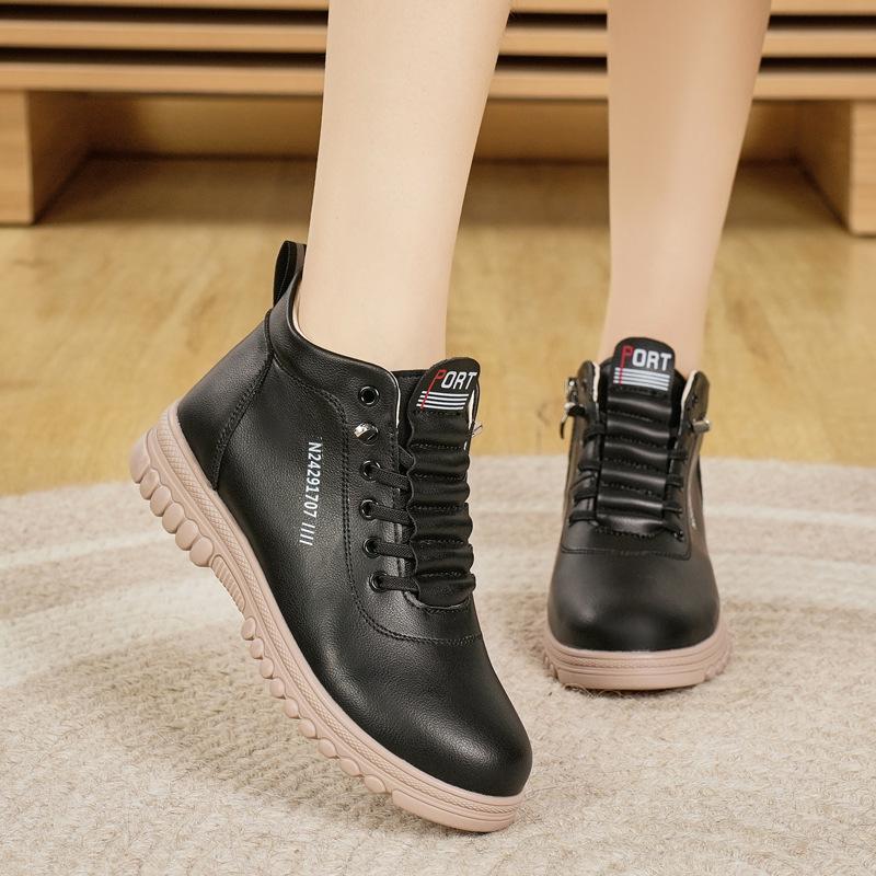 2024 Spring/Autumn Women's Comfortable Travel Shoes, Mid-Calf Fleece-Lined Boots for Middle-Aged Ladies, Casual Mom Shoes for All Seasons