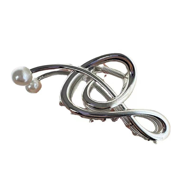 Elegant Women's Pearl & Metal Shark Hair Clip