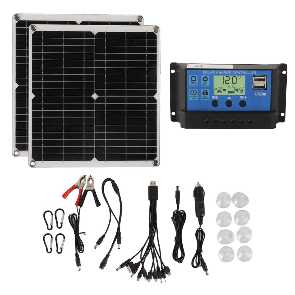 Solar Panel Kit 50W Solar Panel 60A Solar Charge Controller Set with 2 USB Output for RV Camping