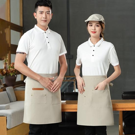 Half Apron with Pockets Waterproof Apron Stain-Resistant for Server Chef Cloth Solid Color Kitchen