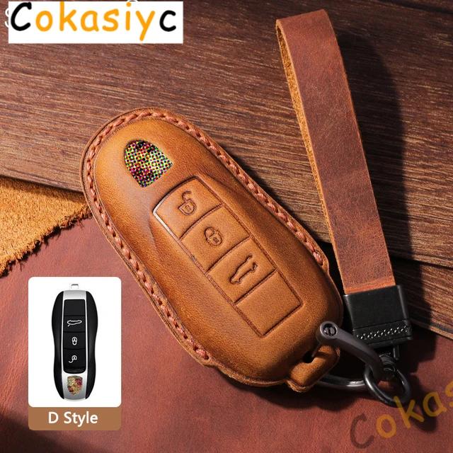 AABKR1 Leather Car Key Case Cover For Porsche Macan 911 Panamera Cayenne 2018 Replacement Boxster 986 987 981 Remote Fob Shell Keychain