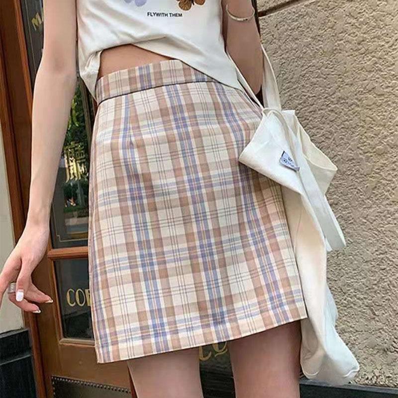 WTEMPO Брендовая модная модная ретро клетчатая обтягивающая юбка с высокой талией в форме слова, юбка на бедрах, юбка до половины тела, студенческие юбки