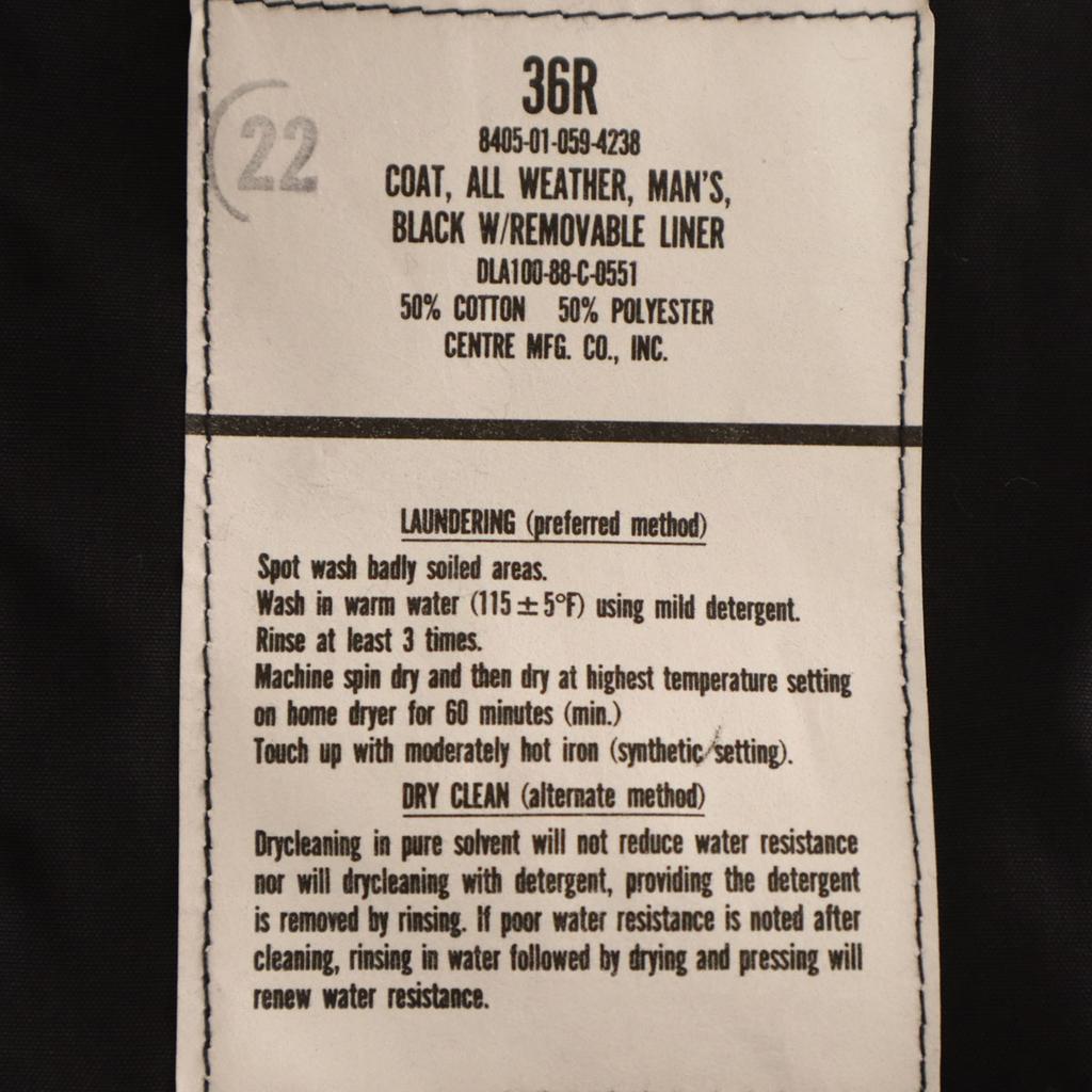 US NAVY 80s DLA Vintage All-Weather Coat military Long coat 36 liner Men's Used