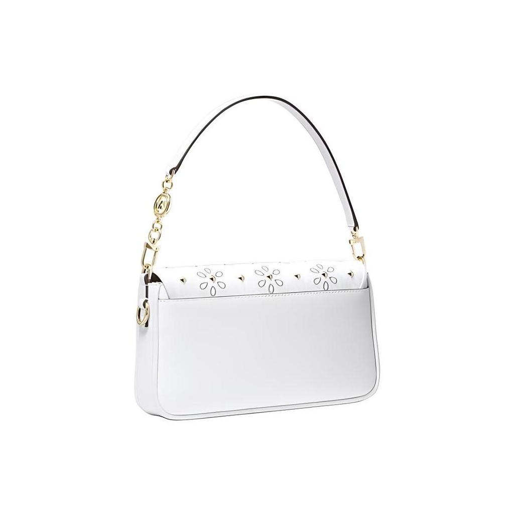 Michael Kors MK Bradshaw Monogram Studded Embroidered Flower Flap Leather Shoulder Bag Women Handbags White 30T1G2BL1I-WHITE-COMBO