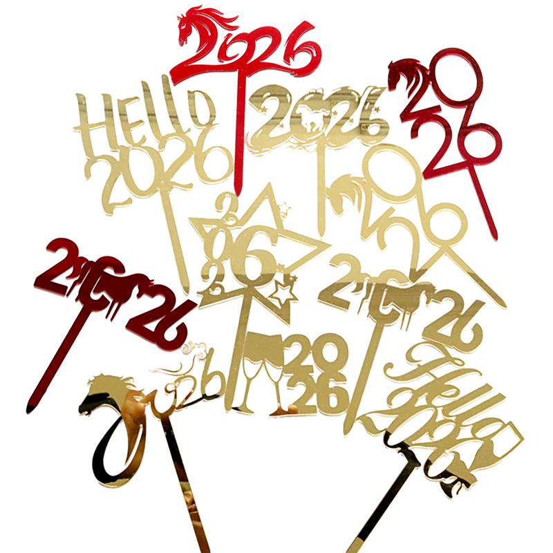2026 С Новым годом Украшение для торта Золотой акриловый флажок для десерта Детский новогодний рождественский подарок Украшение для торта Принадлежности для выпечки