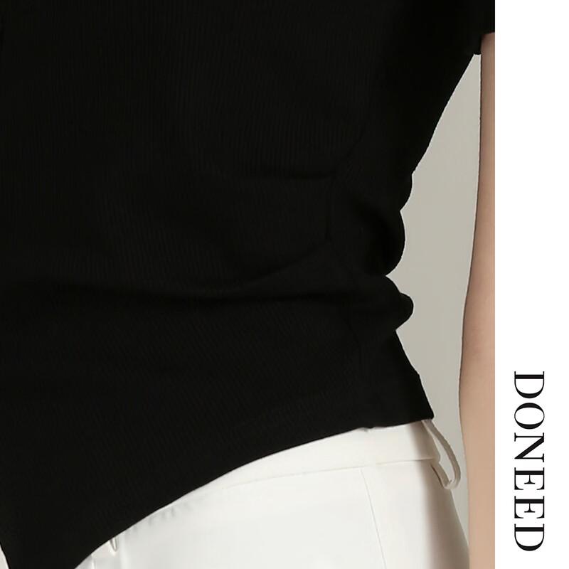DONEED Women's Slim-Fit Solid Color Knitted Crew Neck T-Shirt
