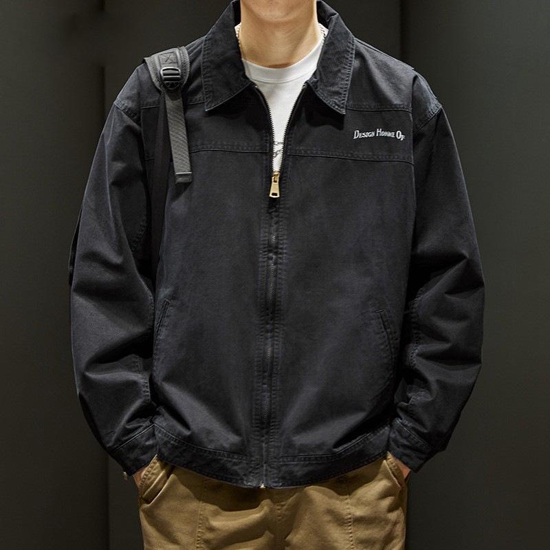 Vintage Washed Outdoor Tooling Jacket Men'S Trendy Brand Embroidered Lapel Jacket Loose Casual Cotton Top