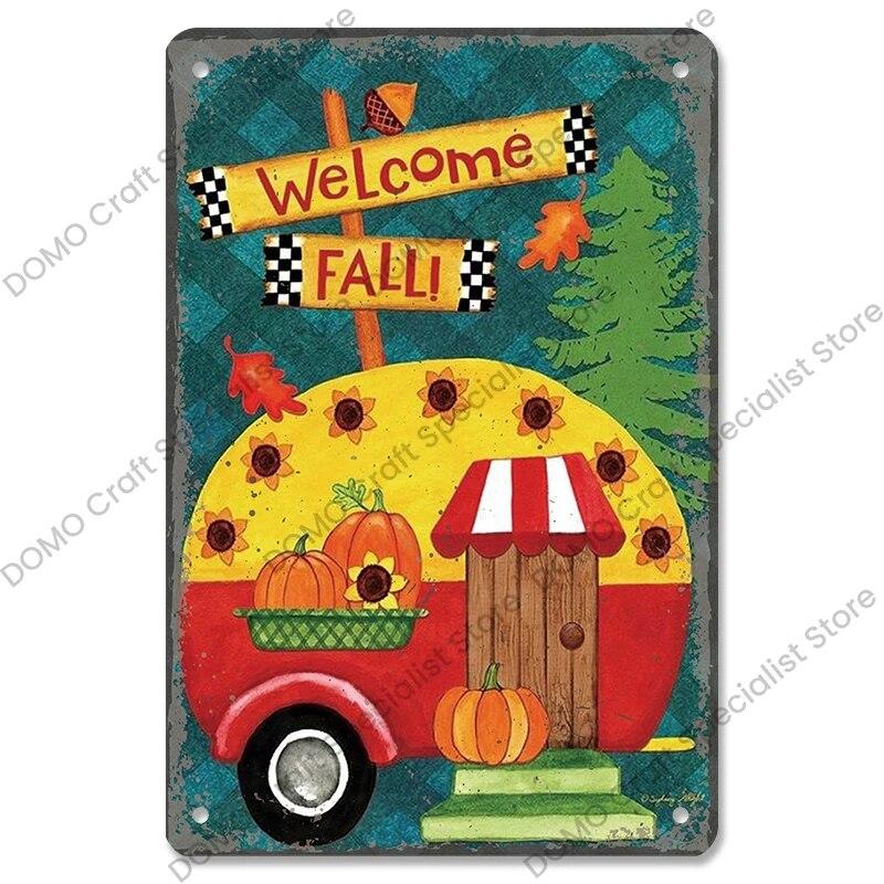 Приветственный плакат, металлическая пластина, винтажная тыква, подсолнух, птица, металлические жестяные знаки, настенный декор, садовая дверь, кафе, вечеринка