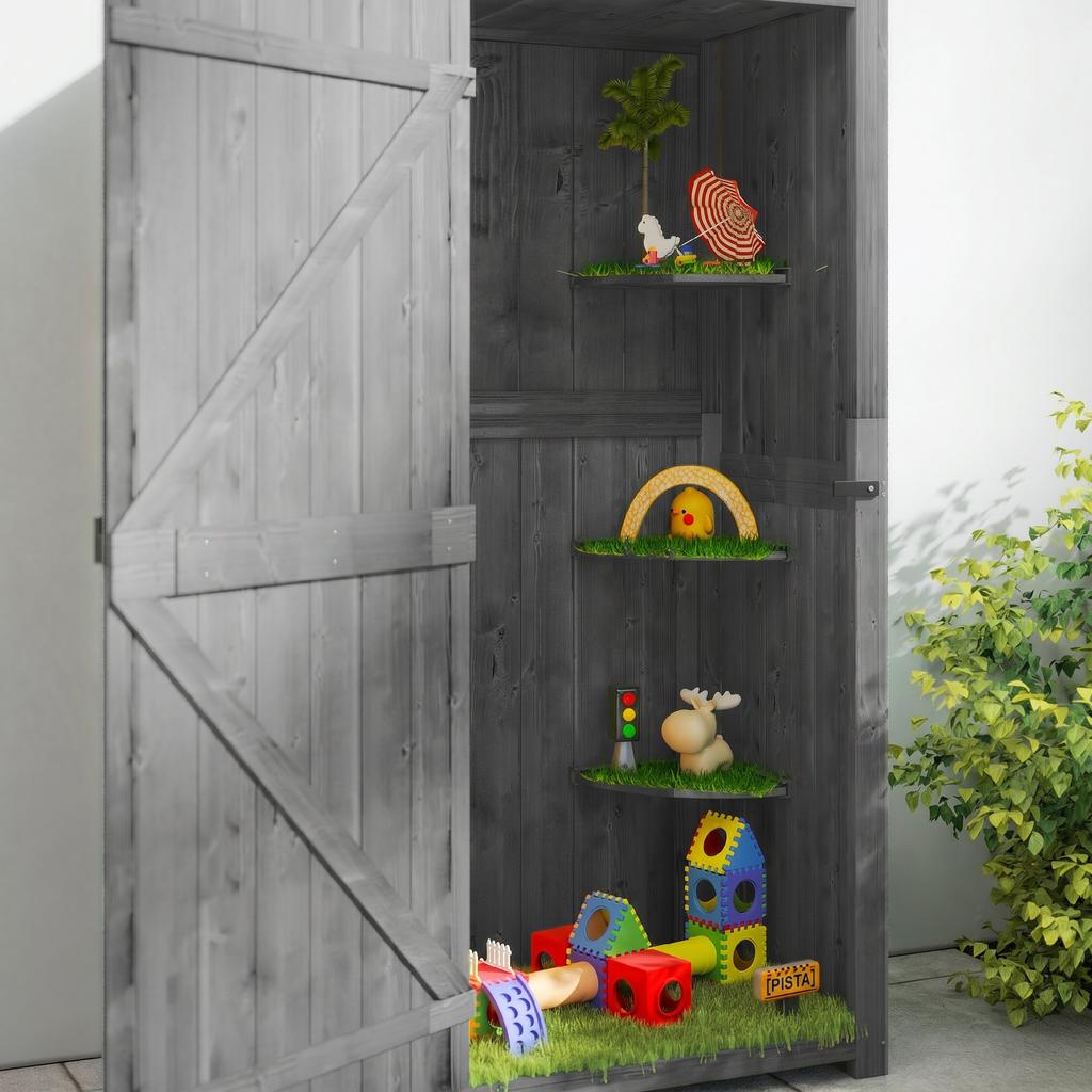 Tool Storage Shed, Wooden, 77 x 54.2 x 179 cm, 0.3 sqm, 3 Shelves, 2 Doors