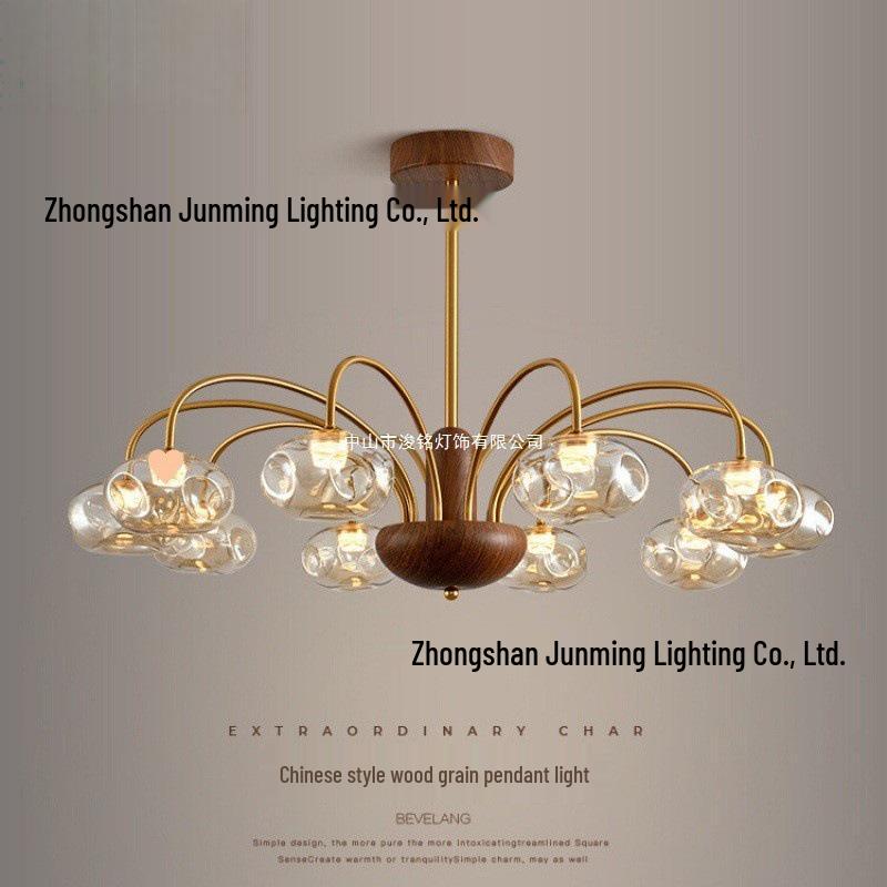 American Retro Walnut and Glass Chandelier for Living Room