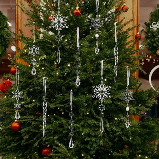 10 Pcs Crystal Snowflake Icicle Ornaments Clear Acrylic Christmas Ornaments for Christmas Tree Winter New Year Party Decor