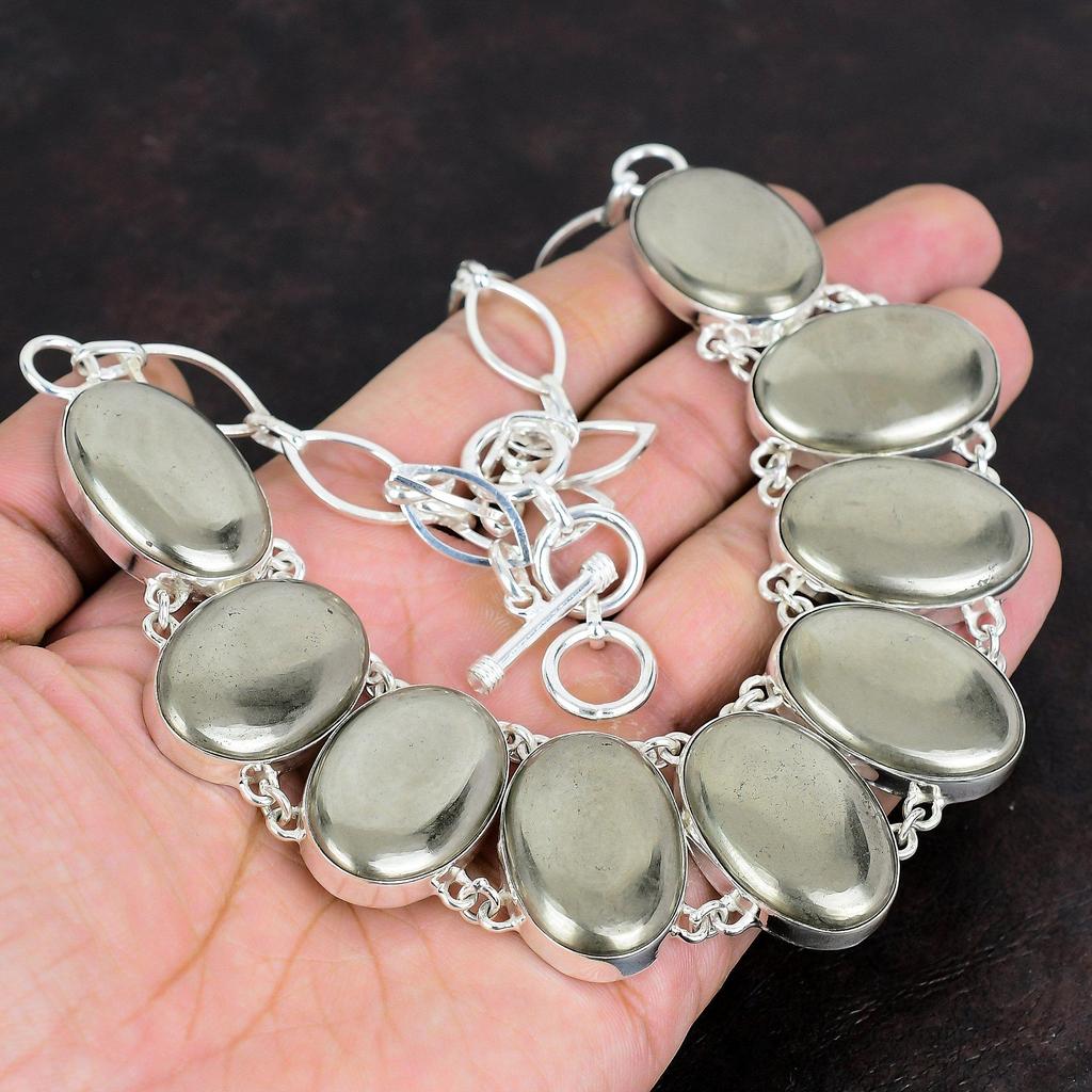 Pyrite Necklace Handmade Gemstone Jewelry 925 Sterling Silver Necklace Adjustable Chain Necklace Anniversary Gifts Healing Stone Necklace