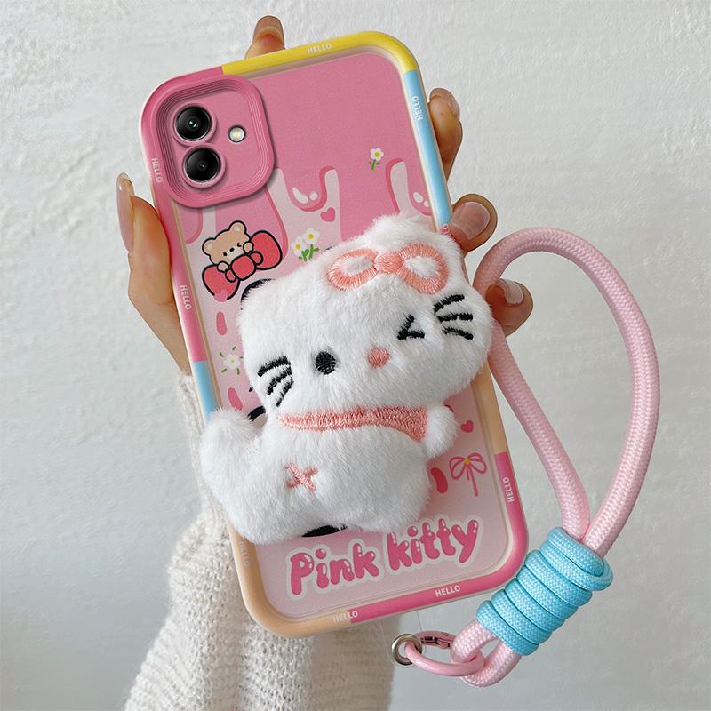 KEYSION Милый 3D мультяшный плюшевый чехол для Samsung A06 4G A05 A04 со шнурком Мягкий силиконовый противоударный чехол для телефона Galaxy A06