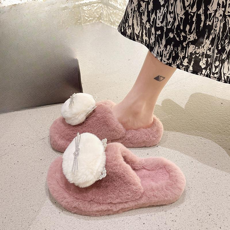 Зимние пушистые тапочки, женские домашние меховые тапочки для женщин, удобная пушистая домашняя обувь на плоской платформе, корейские шлепанцы