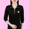 Lapel Spring Autumn Long-sleeved T-shirt Zipper Loose T-shirt Mother Women's Polo Shirt Top