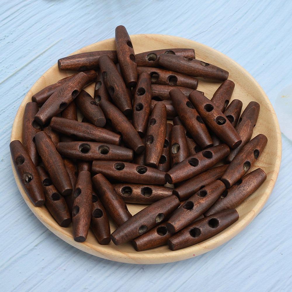 50Pcs 2.0x0.5in 2 Holes Buttons Olive Shape Sewing Buttons Wood Toggle Buttons DIY Clothing