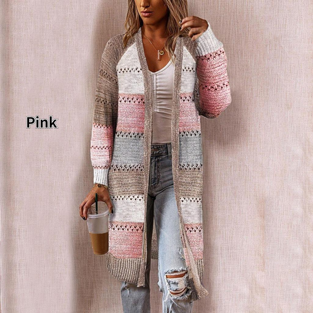 Женский кардиган удобный стильный шить с длинным рукавом полосатый лоскутный свитер женский повседневный длинный кардиган осенне-зимние топы